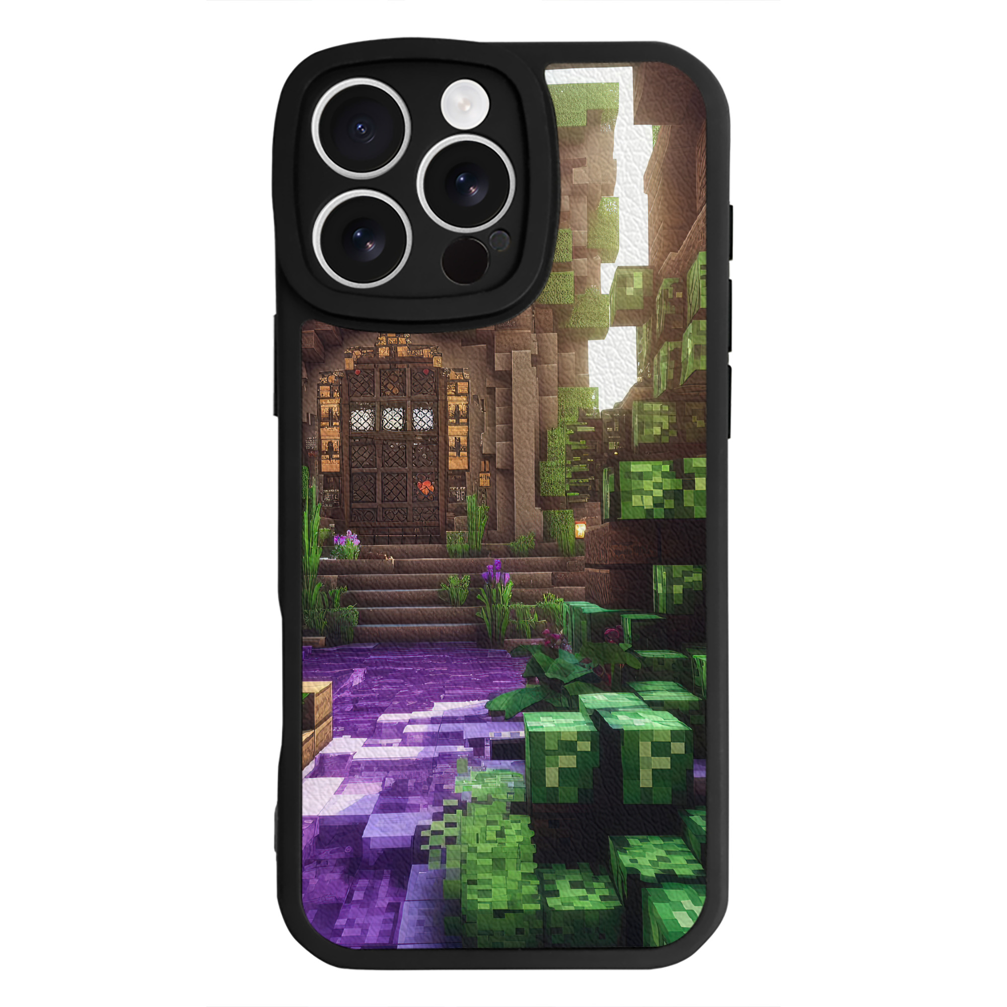 （画像用） マインクラフト ブロックの世界 Minecraft MC Block world 【iPhone 16シリーズ対応】シリコンスマホケース（レザー調） 材質：シリコン